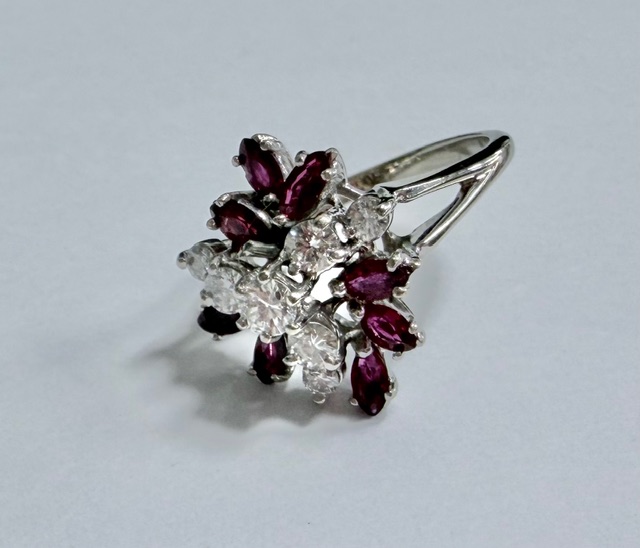 Ruby and Diamond Cluster Ring - Image 2