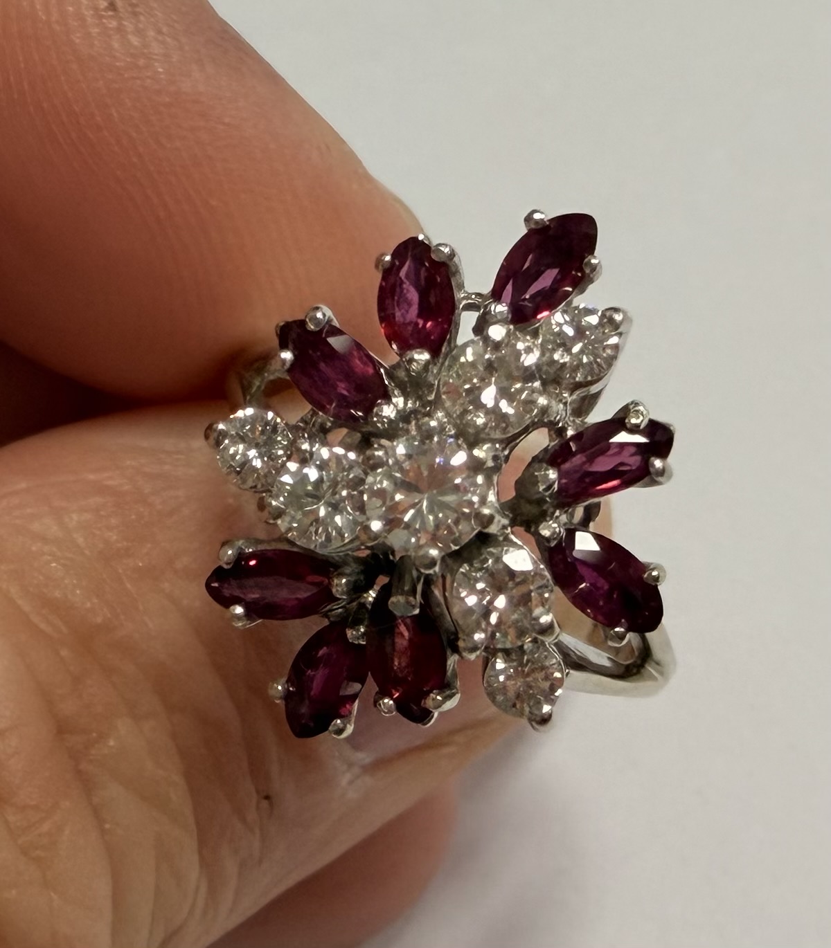 Ruby and Diamond Cluster Ring