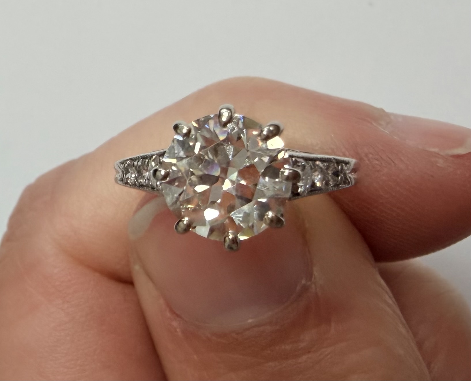 Platinum European Cut Diamond Ring - Image 2