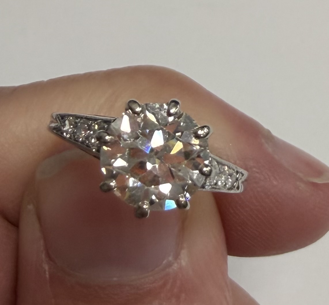 Platinum European Cut Diamond Ring